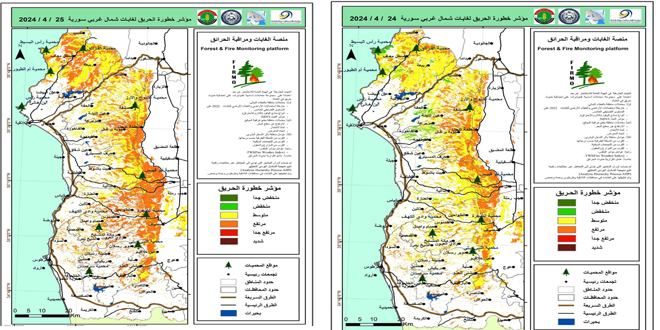 منصة الغابات والحرائق: ارتفاع مستويات خطورة الحرائق بشمال غرب سوريا اليوم وغدا